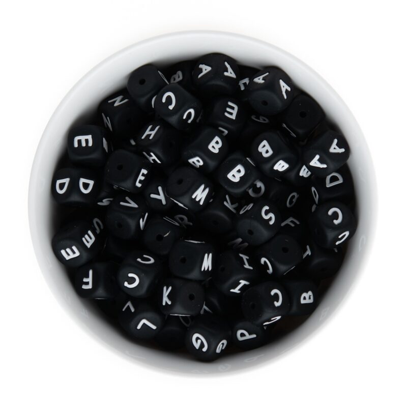 Silicone Letters Beads black